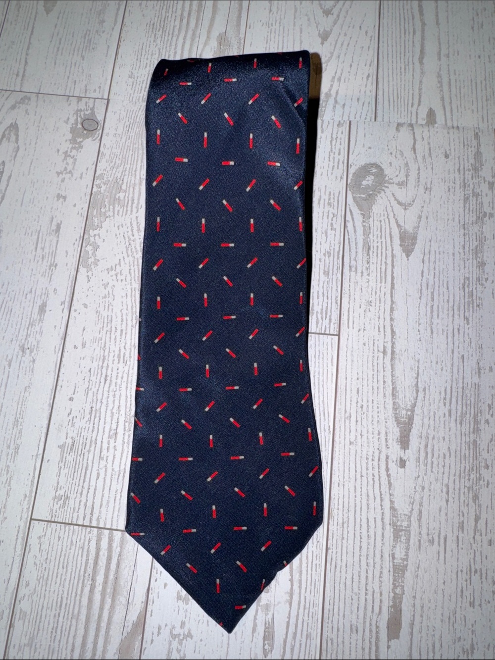 Balmain Paris Navy Tie with Red Accents NEW
